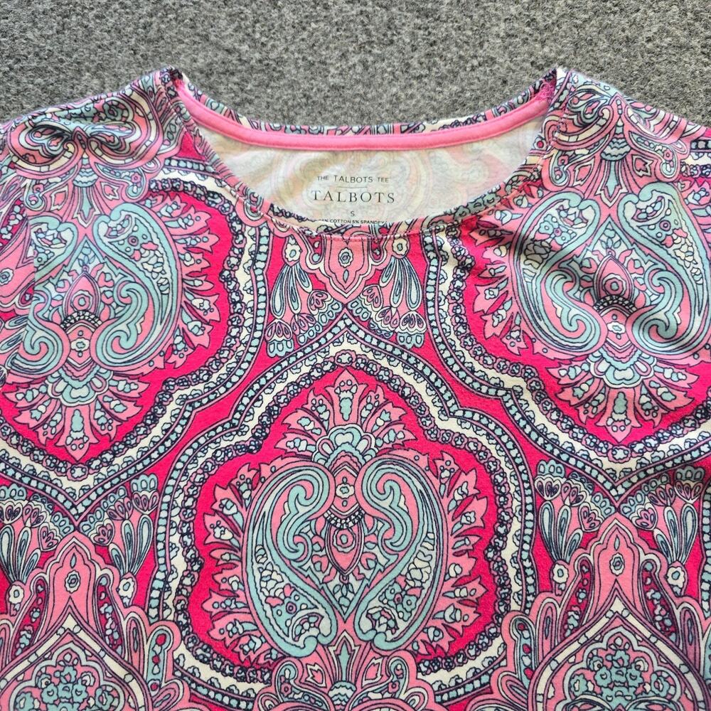 Talbots Top Women Size Small Pink Paisley Long Sleeve Colorful Round Neck Casual - Picture 2 of 9